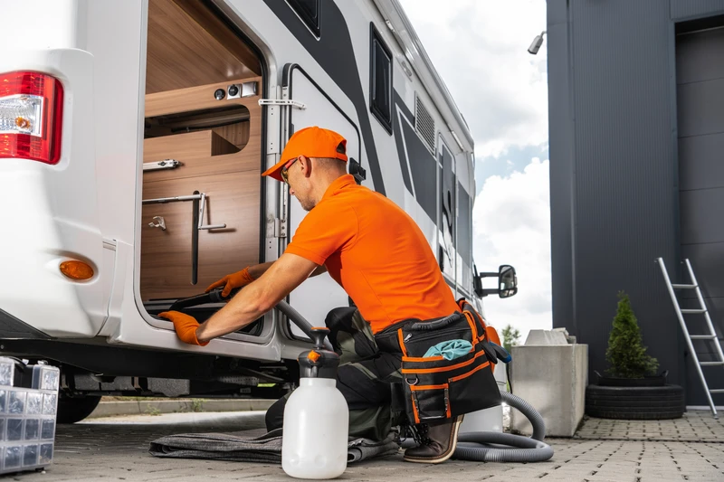 Técnico revisando una autocaravana