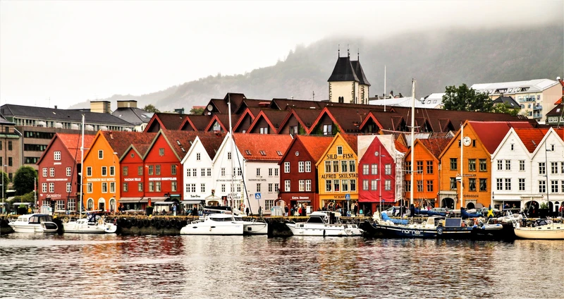 Bryggen's colourful wooden houses on Bergen harbour